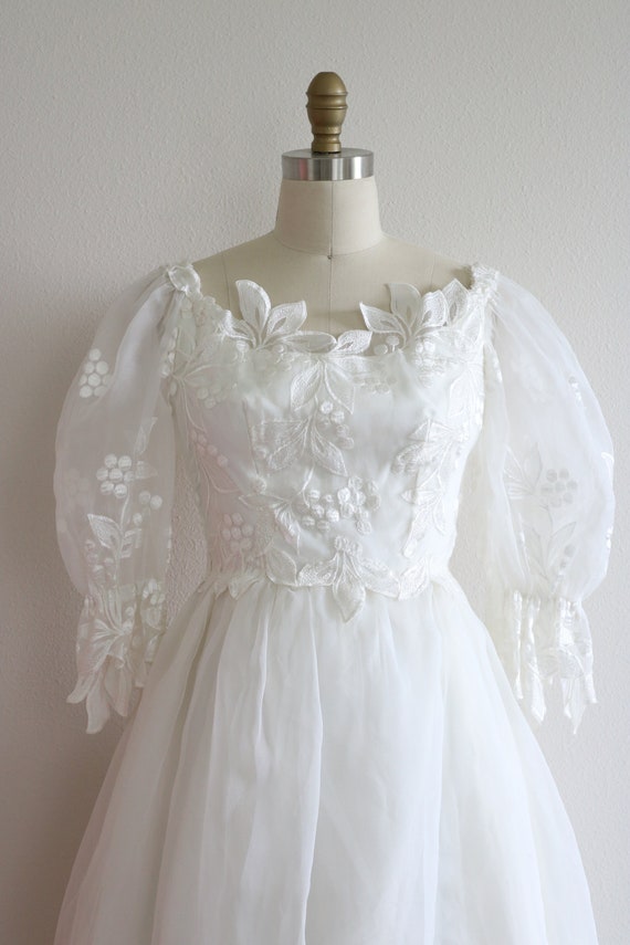 1980s Wedding Dress Tea Ballerina Length Puffy Sl… - image 7
