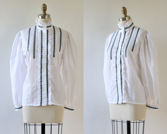 Prairie Blouse White Ruffled Collar Medium