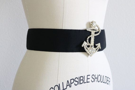 Black Wide Cinch Belt with Rhinestone Anchor Buck… - image 3