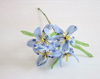 Beaded Flowers French Glass Beaded Flowers Blue Iris Flower Bouquet