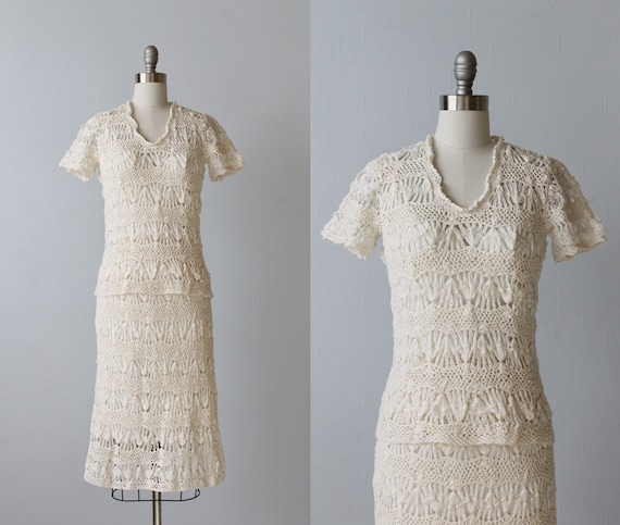 Vintage Crochet Dress / 1970s Crocheted Dress / Co