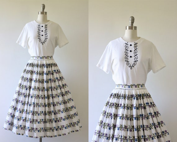 1950s Novelty Cotton Dress Full Circle Skirt
