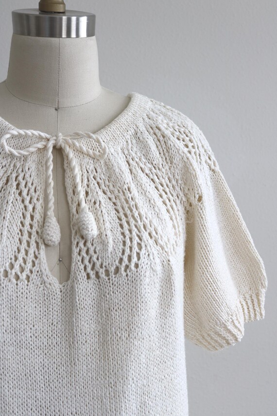 Knit Crochet Top Knit Sweater Blouse Natural White Vintage 1970s Hand Knit View 3