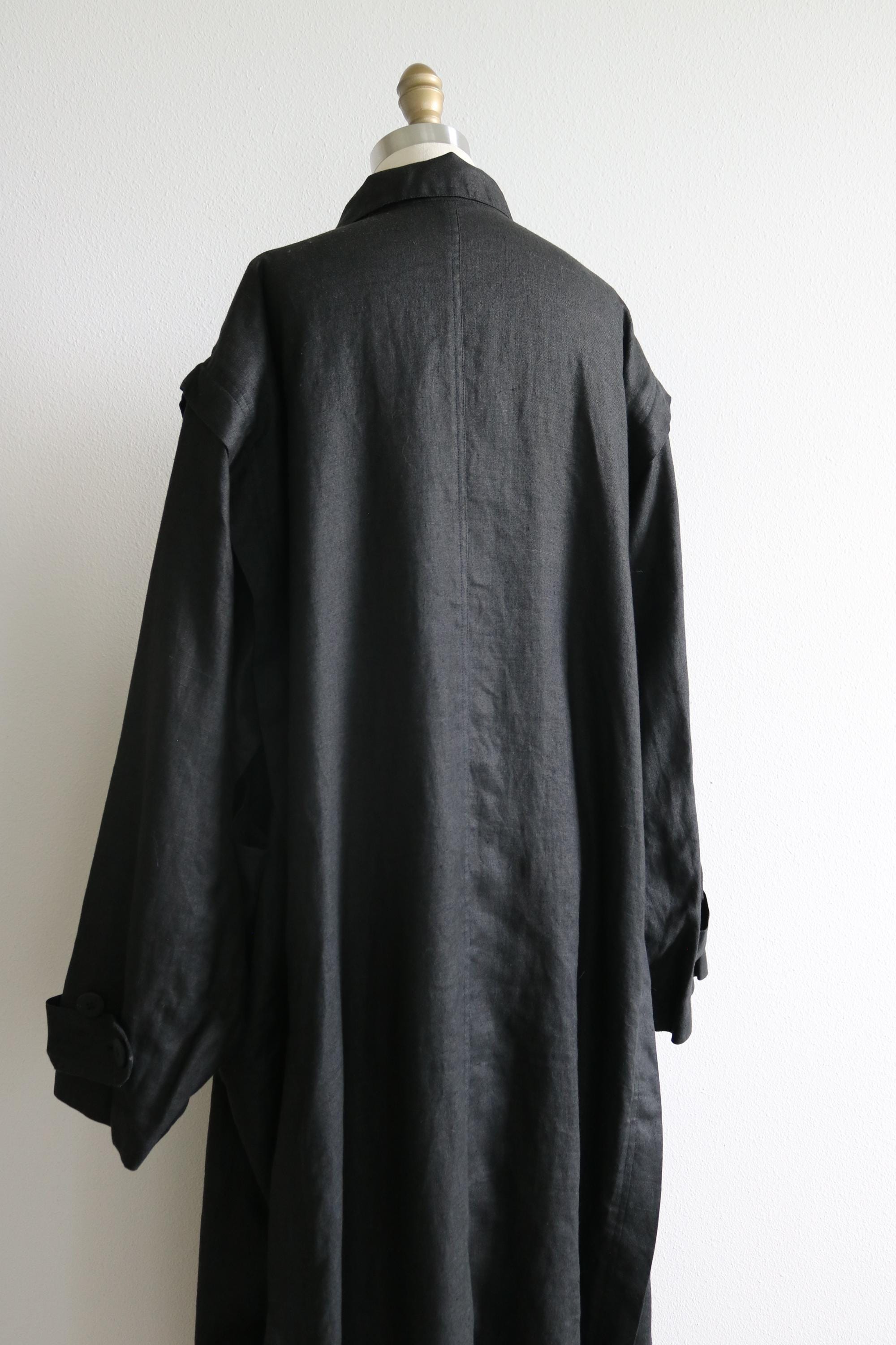 Vintage Arrston Volaju Kohshin Satoh Black Linen Long Coat 80's