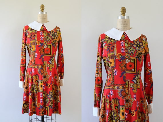 Vintage 1960s Mod Dress Peter Pan Bow Collar Mary