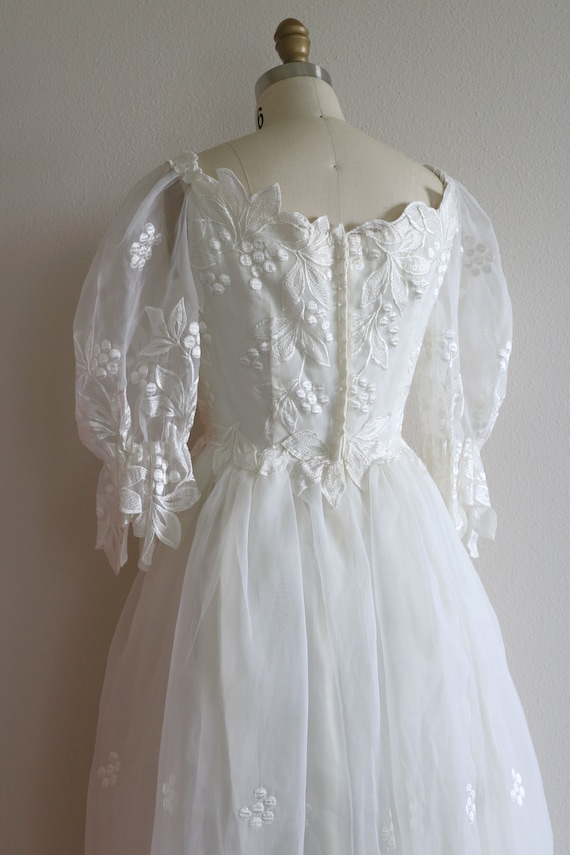 1980s Wedding Dress Tea Ballerina Length Puffy Sl… - image 6