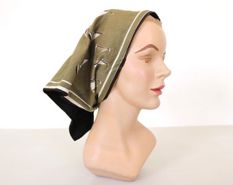 1950s Head Scarf Kerchief Hat Bandana Turban Wrap Roman Holiday Cotton Novelty Print