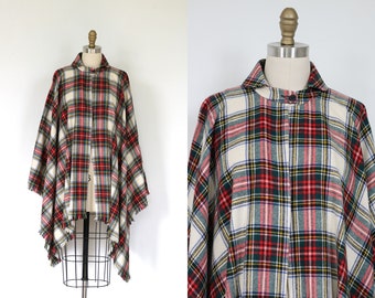 Tartan karierter Wolle Cape Mantel 1960er Jahre Made in Irland Stewart Kleid Tartan