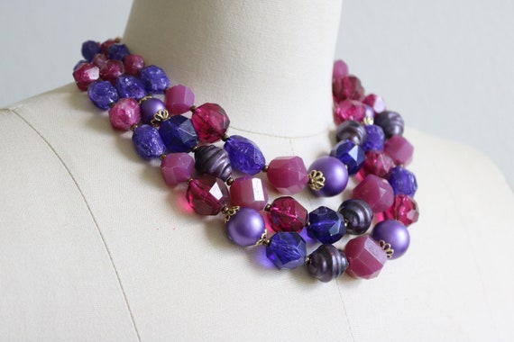 Purple Multi Strand Necklace Vintage 1950s Multi … - image 3