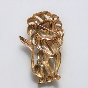 Lion Animal Figural Brooch Pin Gold Tone with Red Eyes Large Statement Piece Size image 3