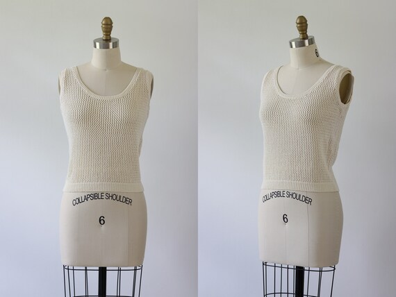Knit Cropped Tank Top Cream 1980s