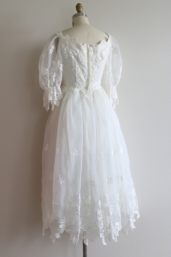 1980s Wedding Dress Tea Ballerina Length Puffy Sl… - image 4