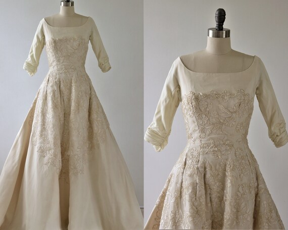 Vintage Wedding Dress 1960s Taffeta Full Skirt