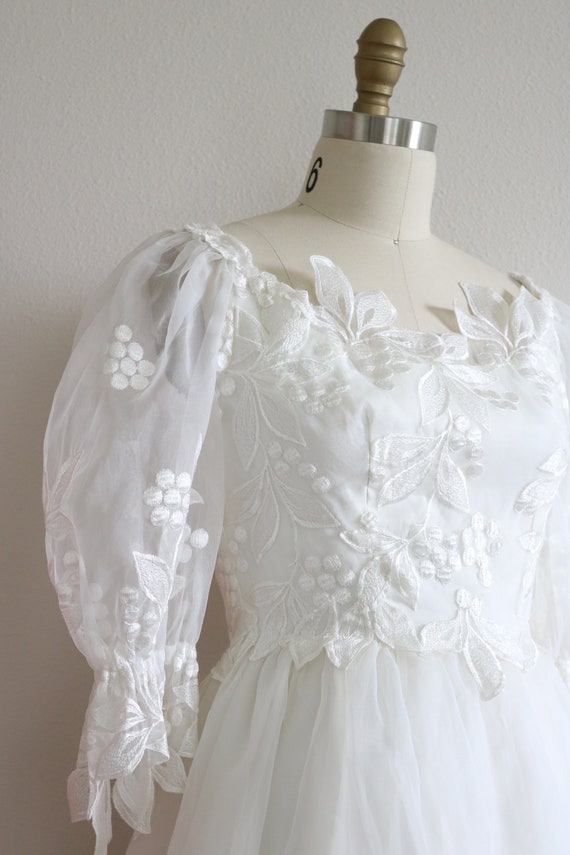 1980s Wedding Dress Tea Ballerina Length Puffy Sl… - image 8