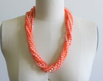 Peach Multi Strand Necklace Vintage Long