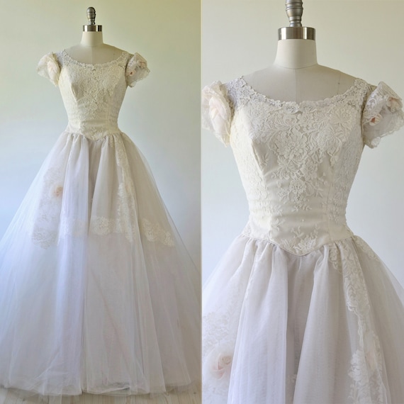 1950s Wedding Dress Fairytale Ball Gown Lace Blush