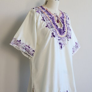 Vintage Peasant Blouse Purple Embroidered Cotton Hungarian Short Sleeve image 3