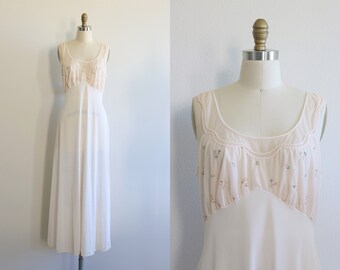 Pink Nightgown Embroidery Vintage 1960s Lingerie Bridal Sheer Size Small S