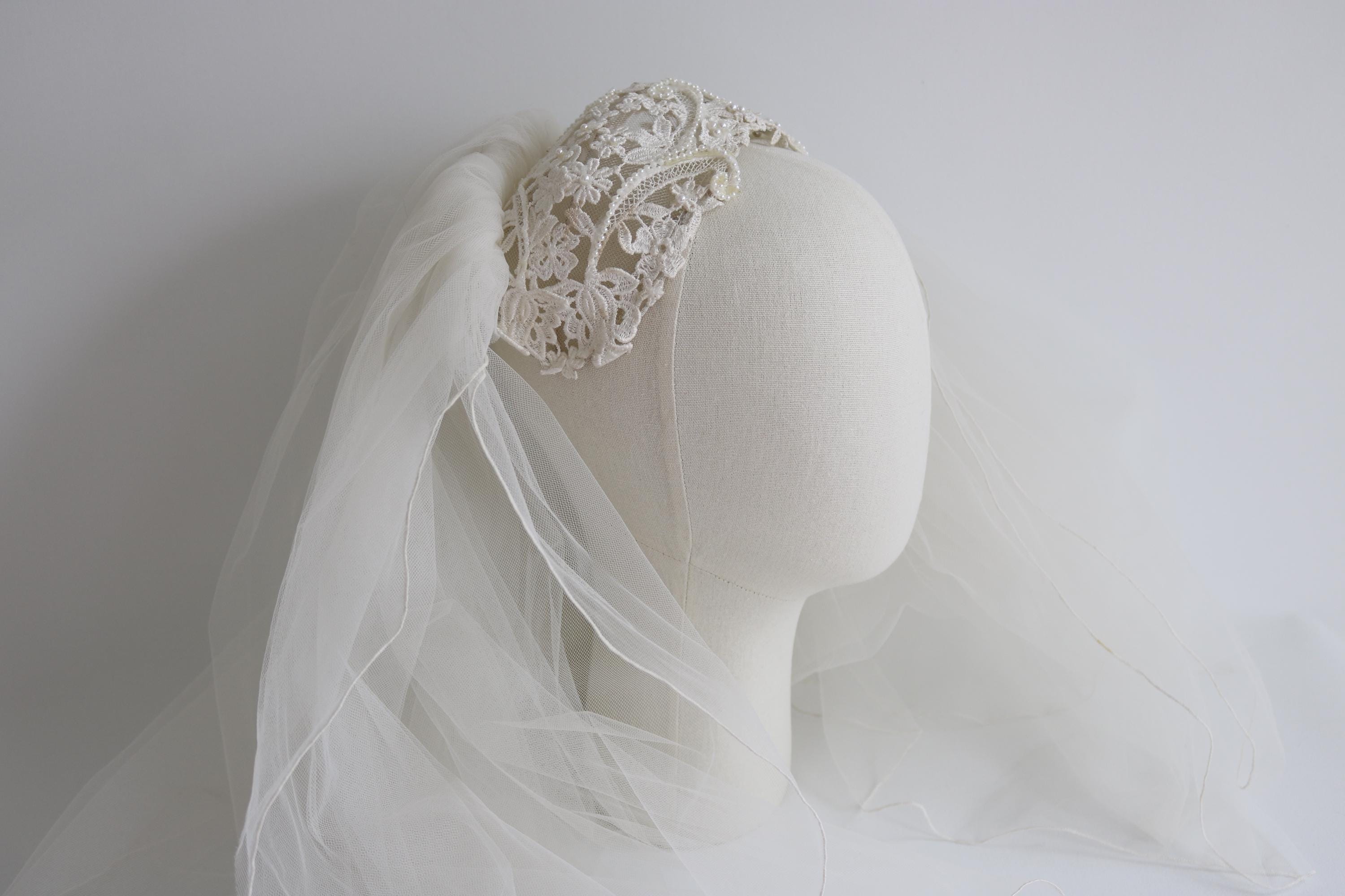 Vintage juliet cap headpiece tiered layered tulle lace wedding veil hair clip Minimal Juliet Cap Veil. A cap veil version of our minimal  main image 3