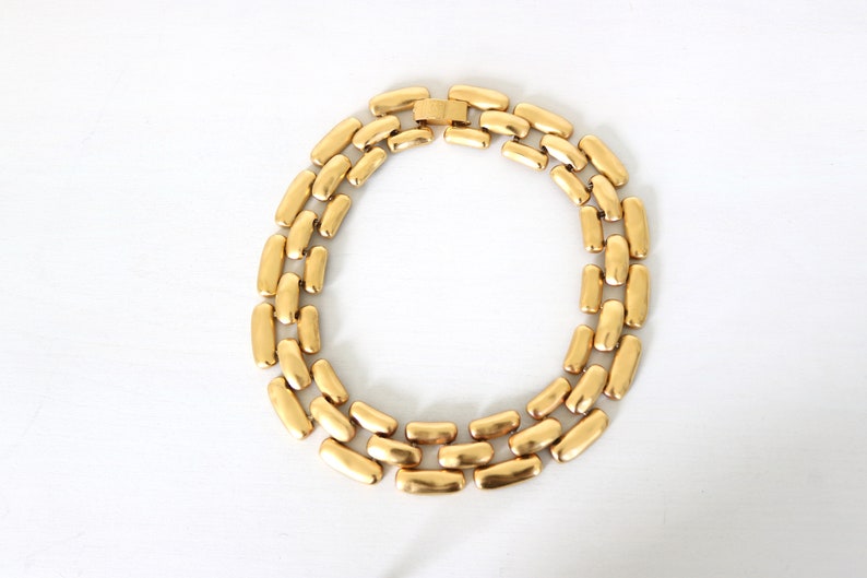 Anne Klein Vintage Collar Necklace Gold Tone Wide Matte Egyptian Revival Choker Necklace image 1