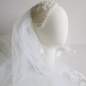 Lace & Pearl Juliet Cap Wedding Veil: Priscilla of Boston  display picture 3