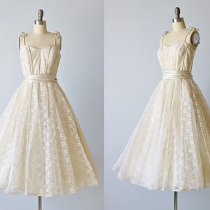 Vintage 1950s Lace Party Formal Dress / Cream and A Hint of Blue / Sabrina image 1