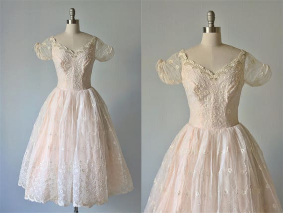 Vintage Wedding Dress 1950s Tea Length Pink Etsy
