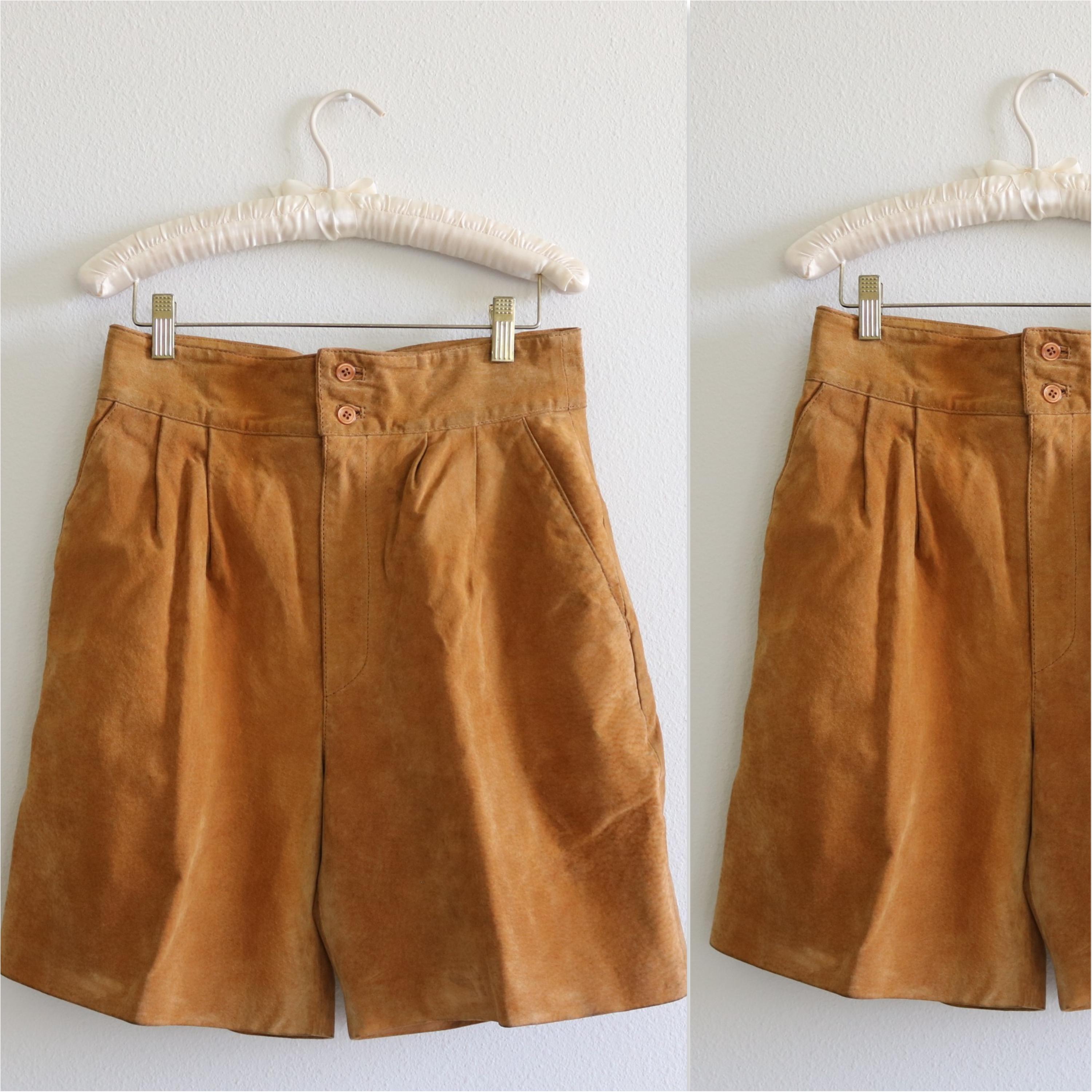 Vintage Suede High Waist Shorts: 1990s Tan Leather, 30" Waist