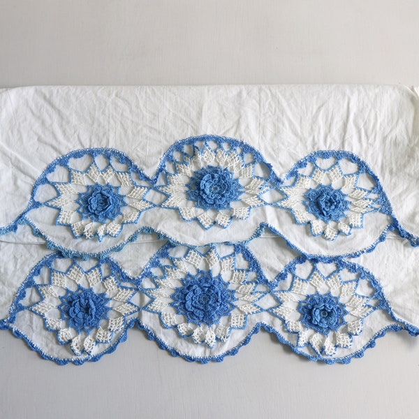 Blue Embroidery Crochet Pillowcases Cottage Core Shabby Chic Pink Pillowcases Set of 2 A Pair Vintage Cotton