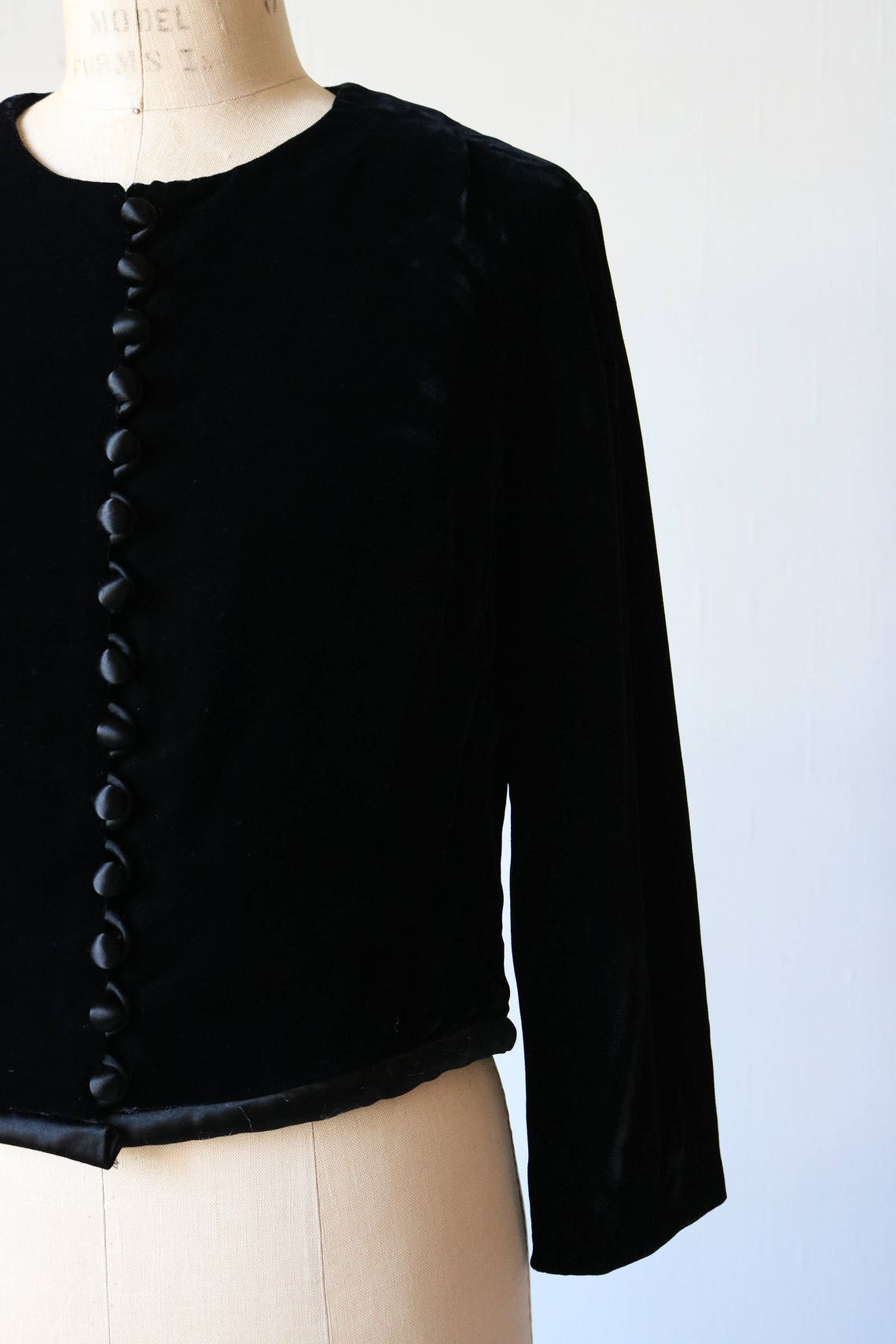 Black Velvet Evening Jacket Formal Short Cropped Button Down Etsy