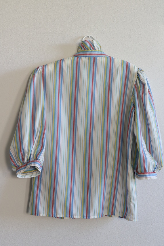 70s 80s Striped Girly Ruffle Collar Blouse Shirt … - image 3