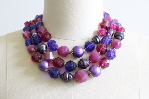 Purple Multi Strand Necklace Vintage 1950s Multi … - image 2