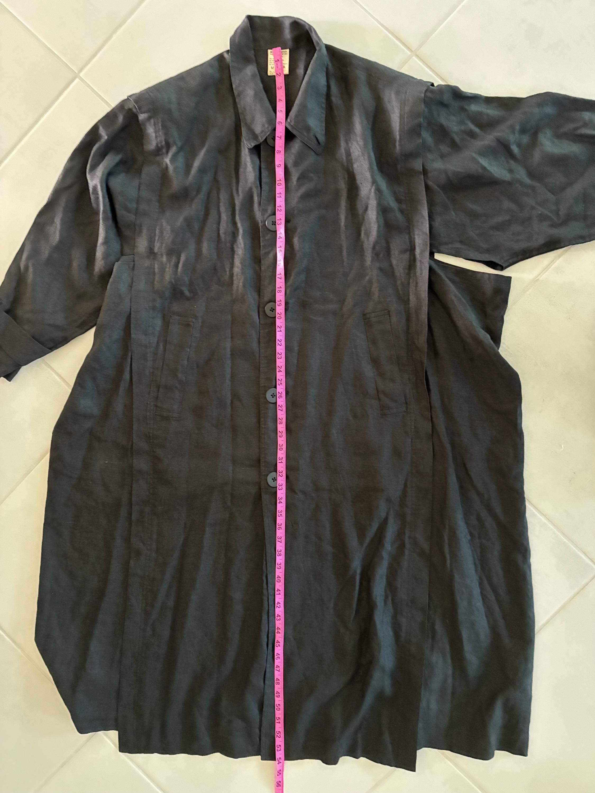 Vintage Arrston Volaju Kohshin Satoh Black Linen Long Coat 80's