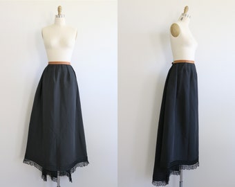 Black Edwardian Skirt Silk Faille Walking Mourning Slip Skirt with a Train 1900s 1910s Clothing