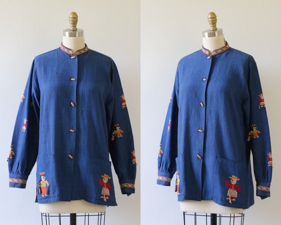 Embroidered Mexican Jacket Folk Art Needlepoint