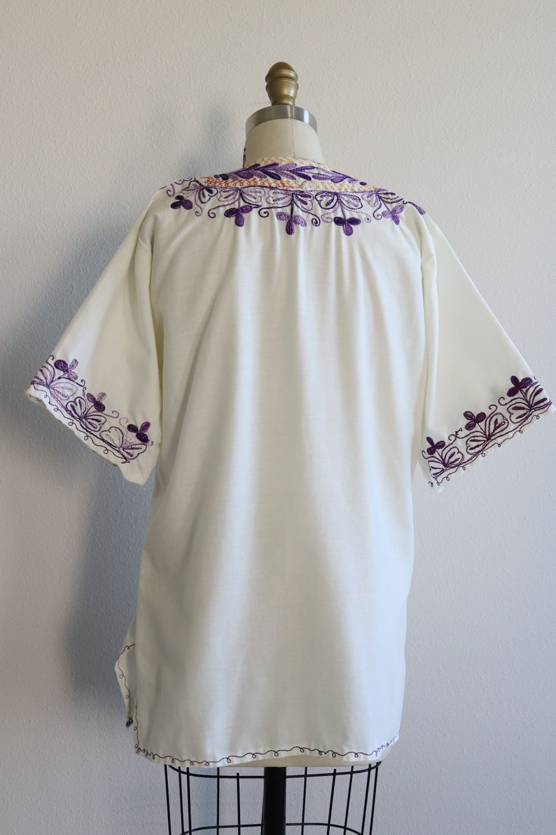Vintage Peasant Blouse Purple Embroidered Cotton Hungarian Short Sleeve image 4