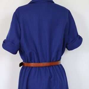 Blue Dress Button Down Midi Day Dress Short Sleeves Secretary Dress Shirtwaist Dress Elastic Waist image 6