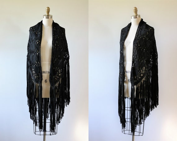 Black Piano Shawl Crochet Shawl Fringe