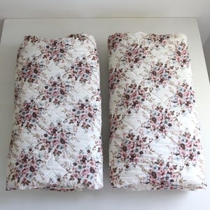 Set of 2 Matching Twin Bed Vintage Bedspreads Comforters Quilts Pink Blue and Brown Floral Print Quilted Fabric