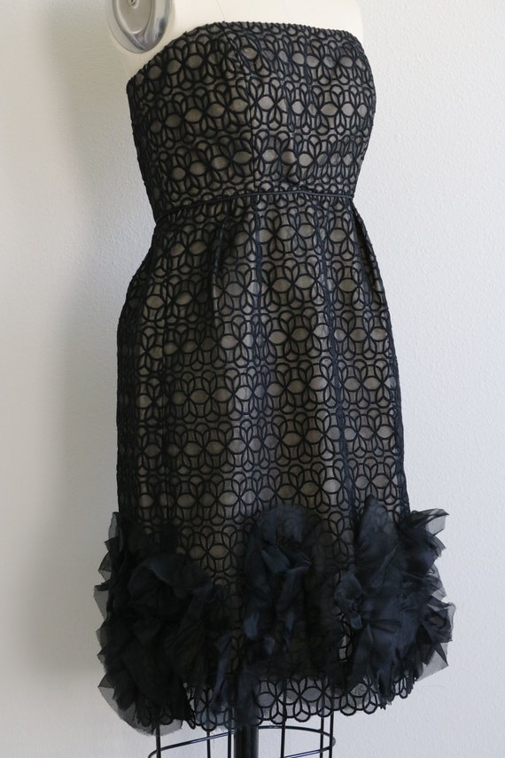 Vintage Milly Black Lace Strapless Dress: Ruffle Cocktail Dress, Size Small