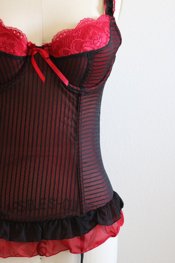 Vintage Black and Red Lace Bustier Bra Corset Siz… - image 7