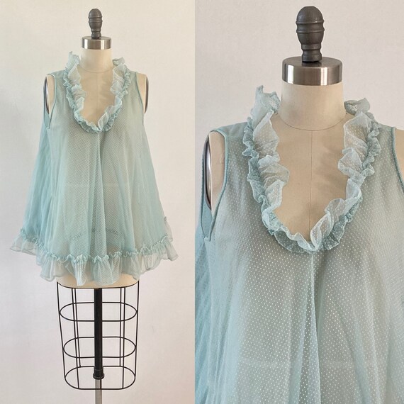 Blue Baby Doll Nightgown Chiffon Ruffles Lace Baby