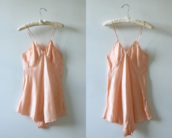 Vintage 1940s Chemise Teddy Slip Bodysuit Peach Un
