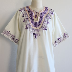 Vintage Peasant Blouse Purple Embroidered Cotton Hungarian Short Sleeve image 2
