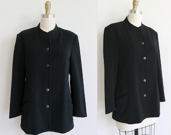 Minimalist Black Nehru Collar Women's Jacket with Pockets Marie Claire Size 40