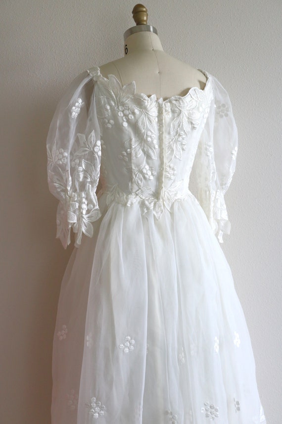 1980s Wedding Dress Tea Ballerina Length Puffy Sl… - image 5