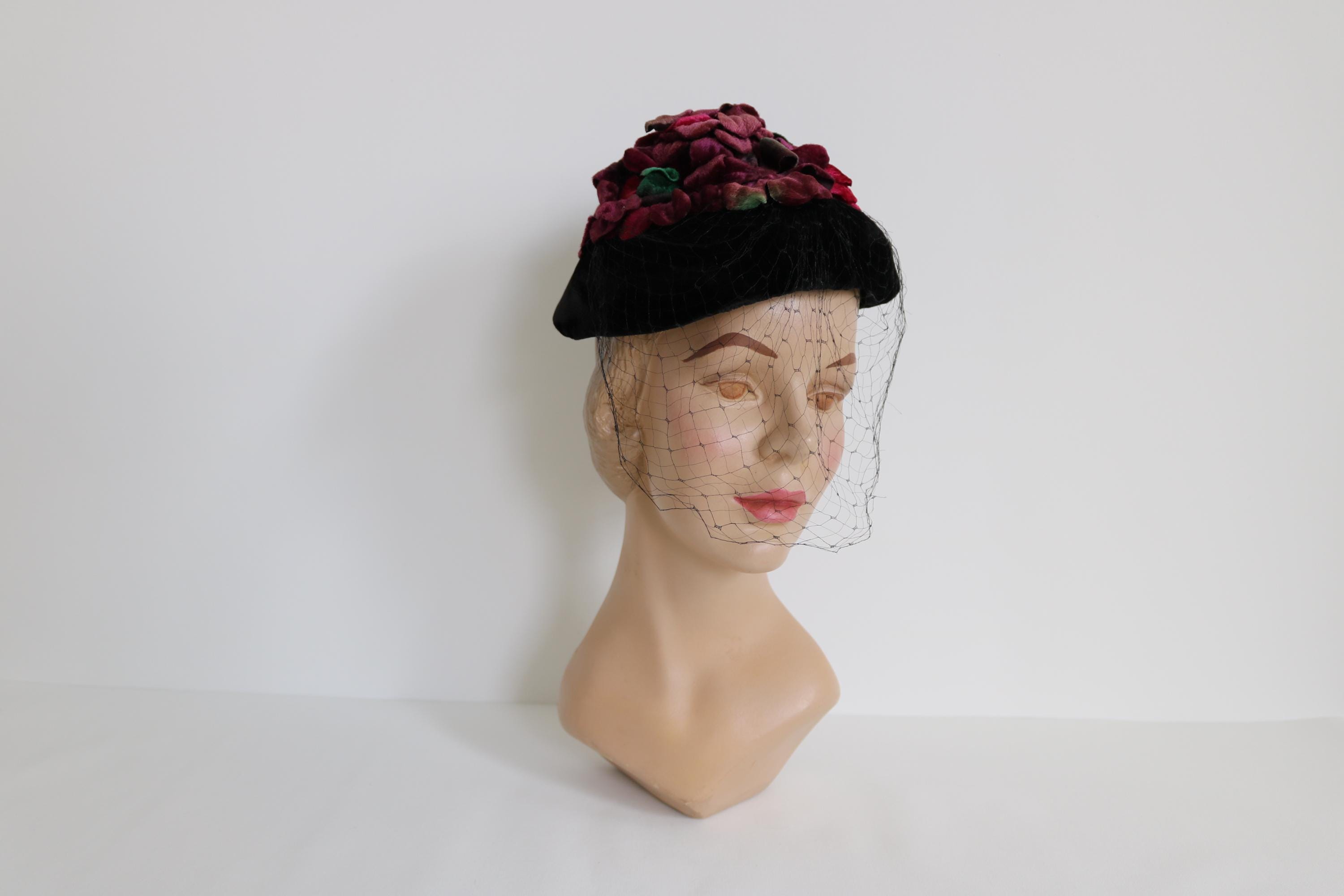 Vintage 40s 50s Black Velvet Burlesque Cocktail Sculpted Headband Half Hat 1940s Cocktail Hat - Etsy main image 2