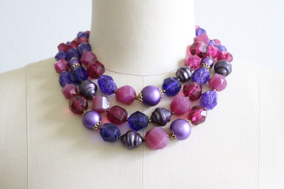 Purple Multi Strand Necklace Vintage 1950s Multi … - image 1