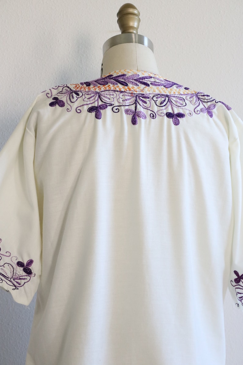 Vintage Peasant Blouse Purple Embroidered Cotton Hungarian Short Sleeve image 5