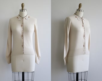 Vintage 50s Cardigan Sweater Knit Beaded Pinup Sweater
